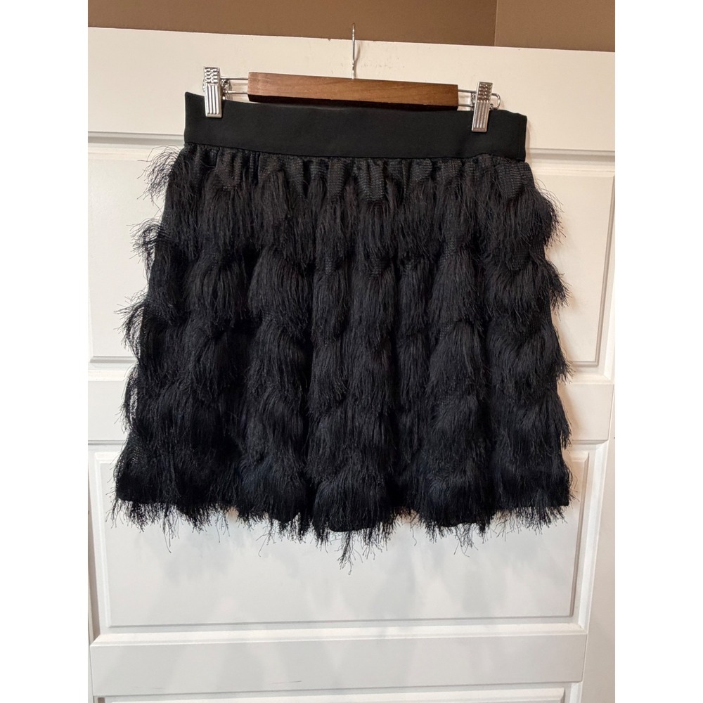 Banana Republic Black Tiered Fringe Mini Skirt Medium Party Indie Sleaze